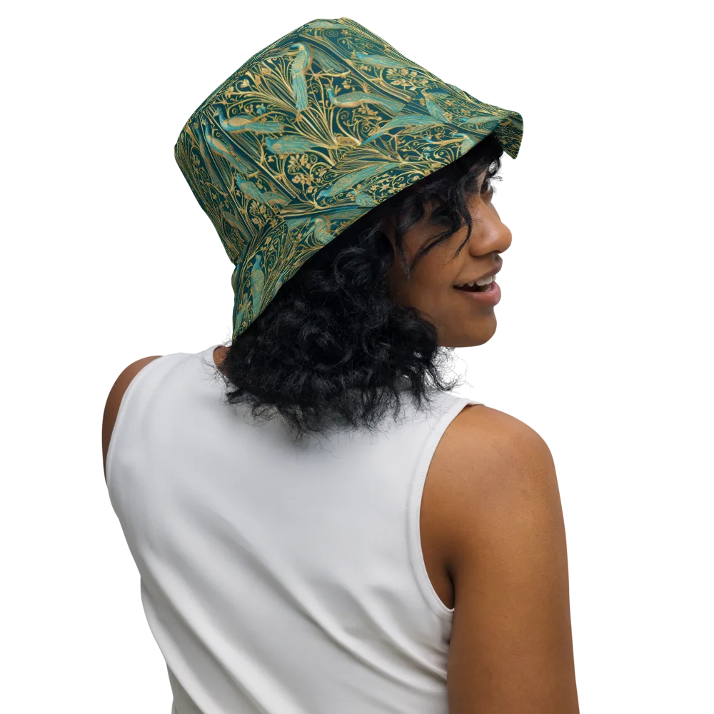 Peacock Nouveau on Reversible Bucket Hat — Right Outside