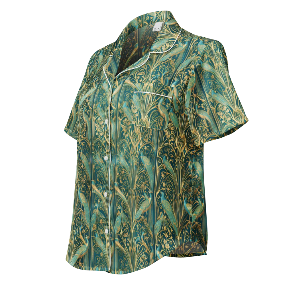 Peacock Nouveau on Women's Short Sleeve Pajama Top — Left Front