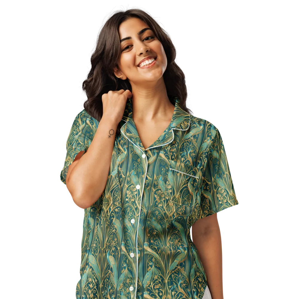 Peacock Nouveau on Women's Short Sleeve Pajama Top — Front