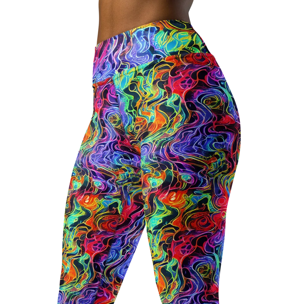 Riotous Aurora on Yoga Leggings — Left Front