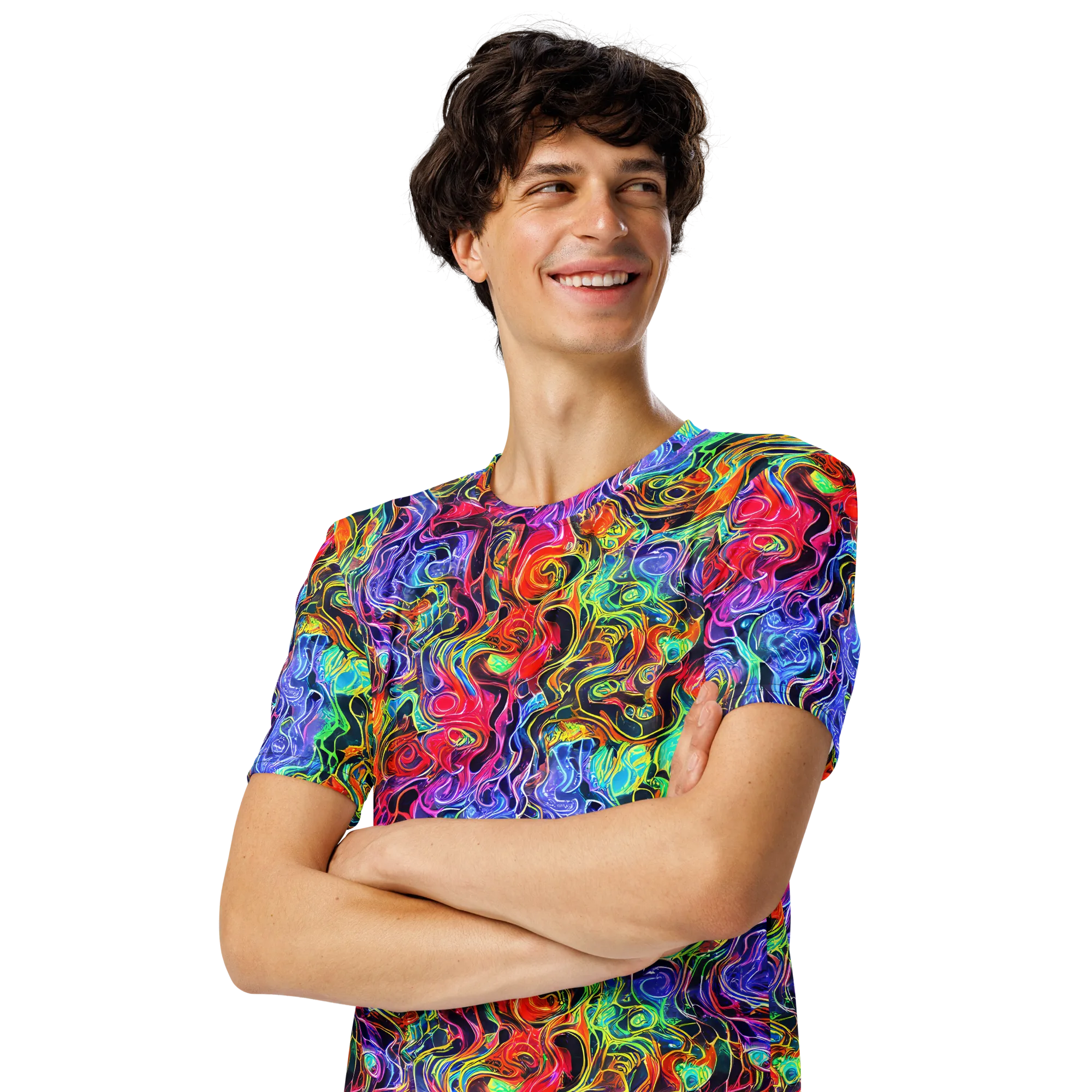 Riotous Aurora on Men's Crew Neck T-Shirt — Left Front