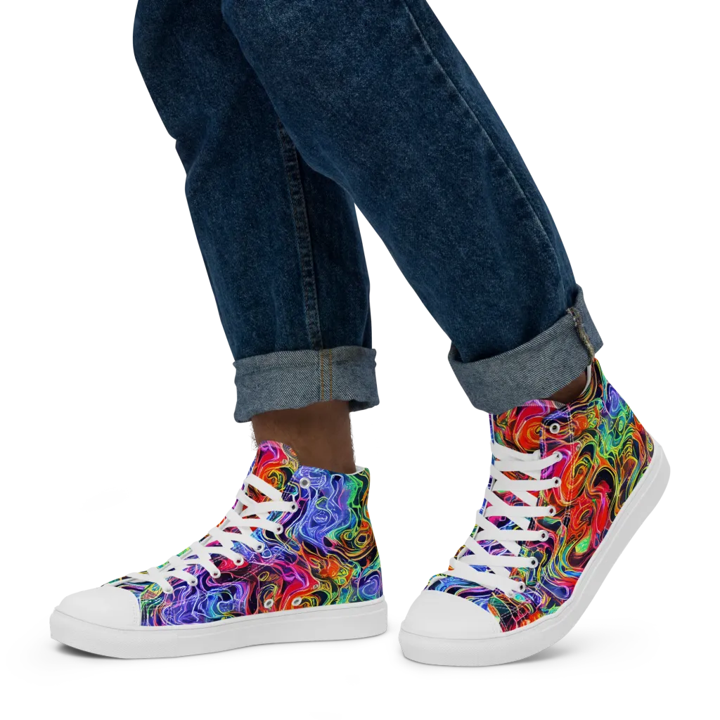 Riotous Aurora on Men's High Top Canvas Shoes — Left