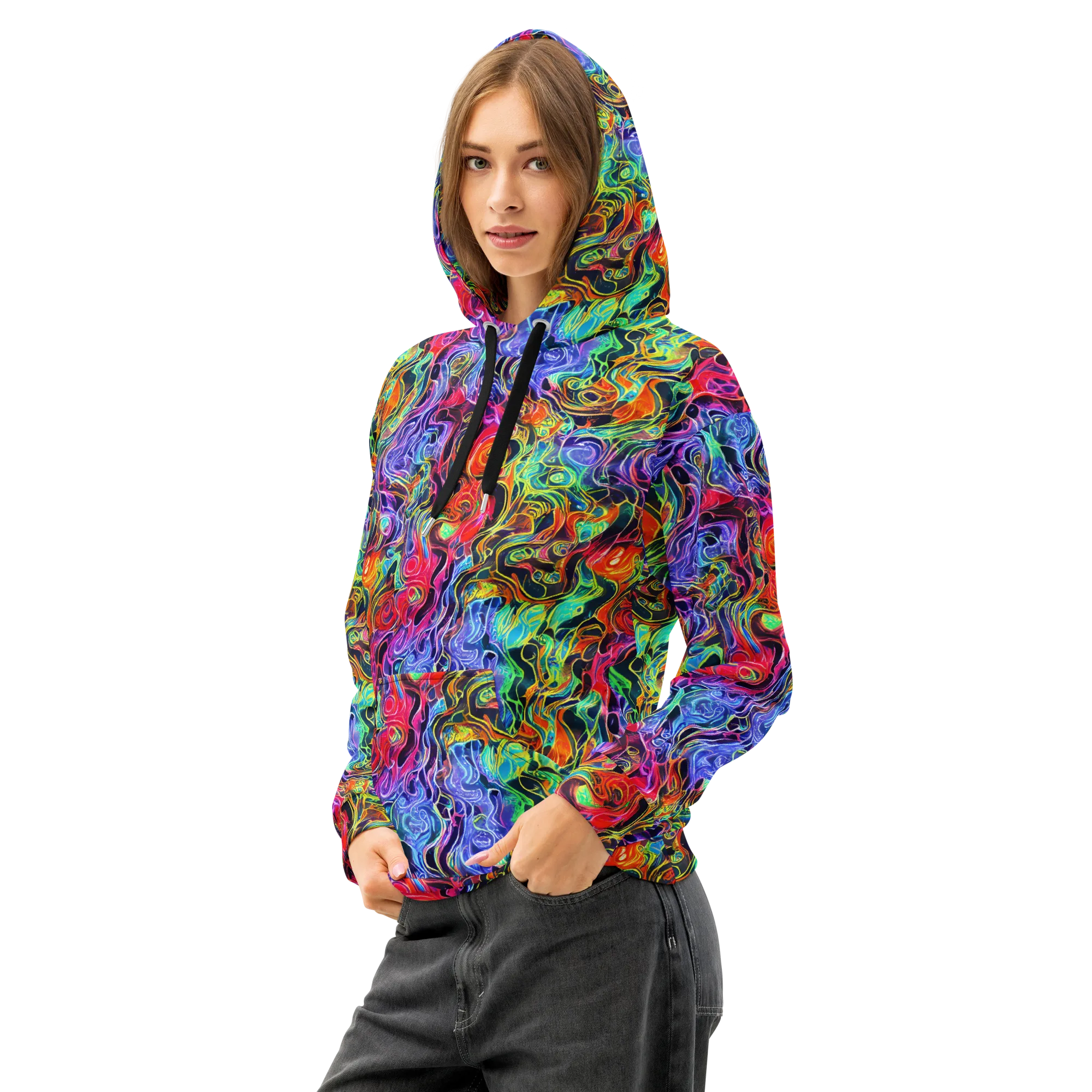 Riotous Aurora on Cotton Hoodie — Left Front