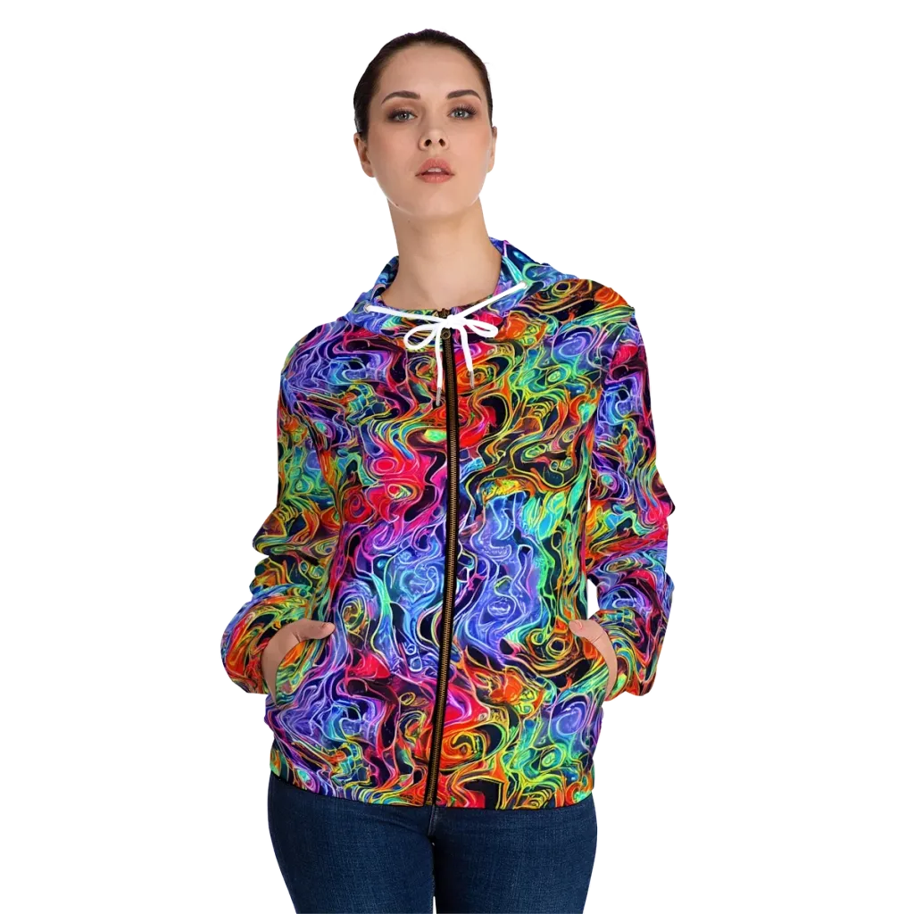 Riotous Aurora on Women's Full-Zip Hoodie — Front On Person