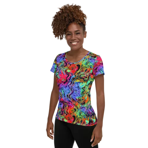 Riotous Aurora on a Women's Athletic T-Shirt
