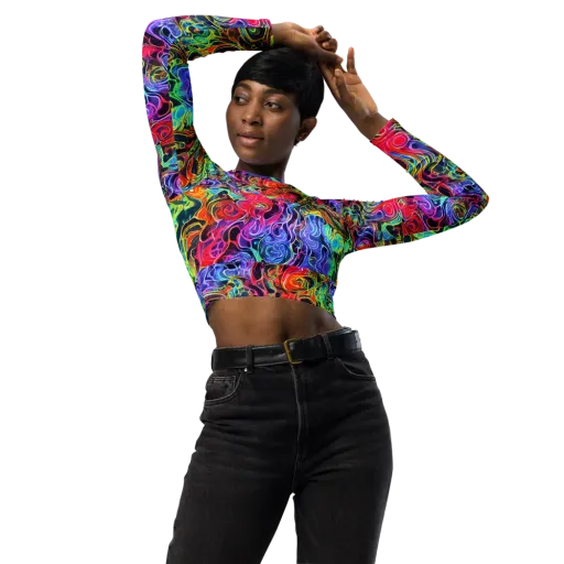 Riotous Aurora on a Long Sleeve Crop Top