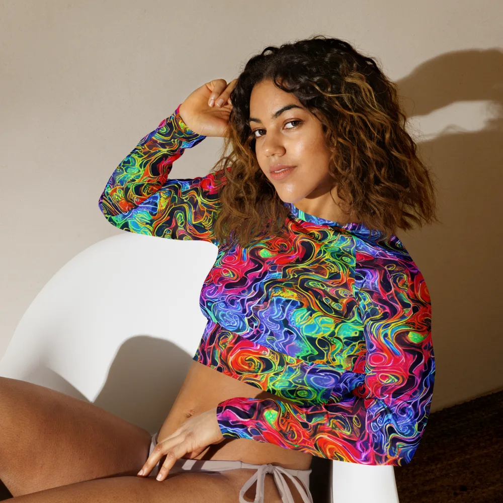 Riotous Aurora on Long Sleeve Crop Top — Left Front
