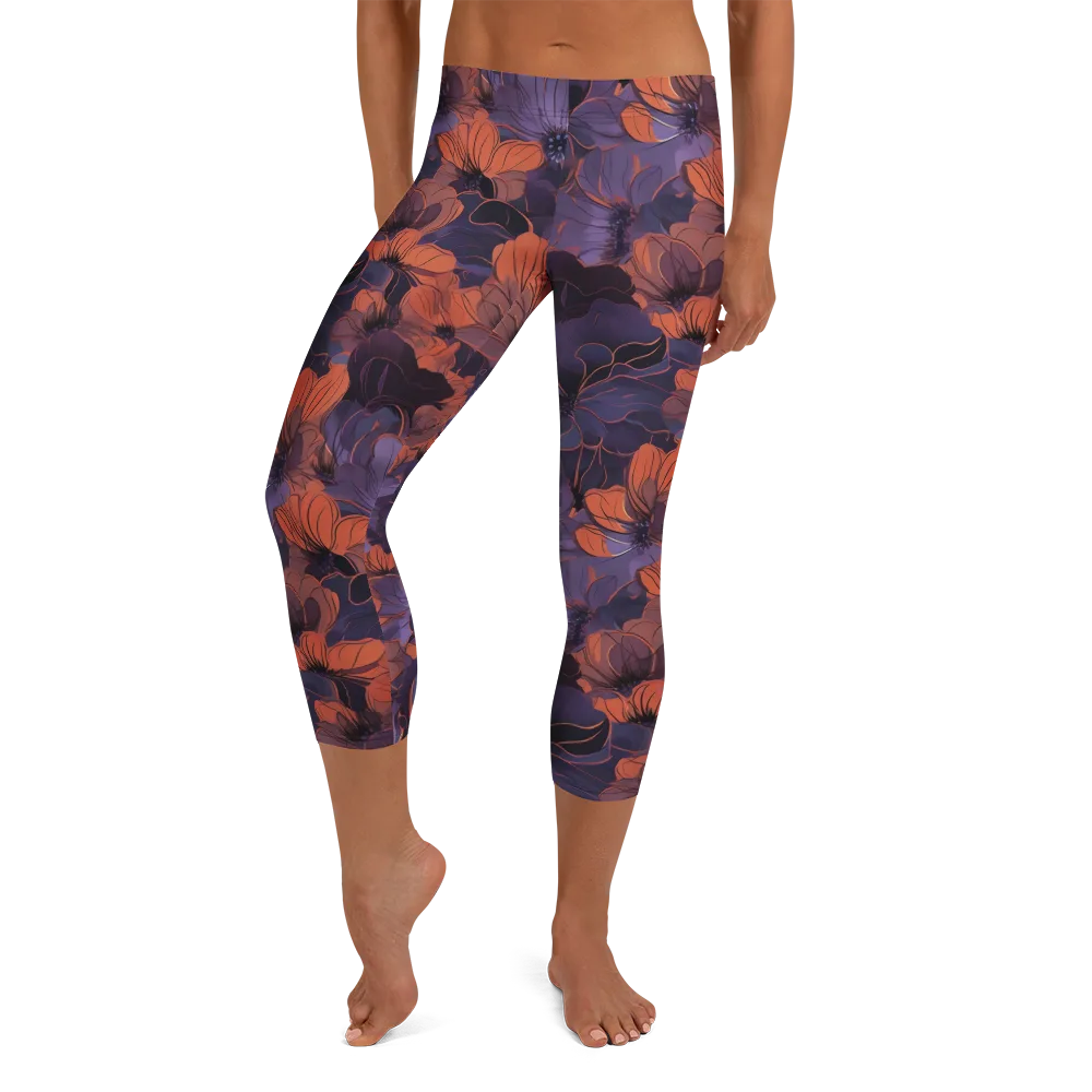 Burnt Violet Bloom on Capri Leggings — Front