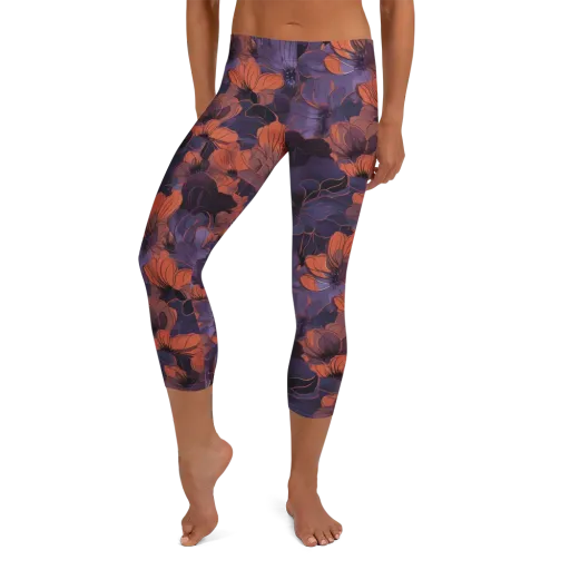 Burnt Violet Bloom on a Capri Leggings