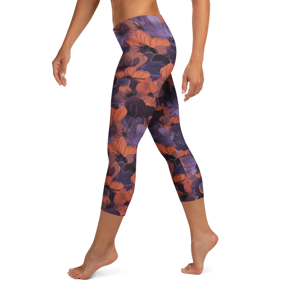Burnt Violet Bloom on Capri Leggings — Left