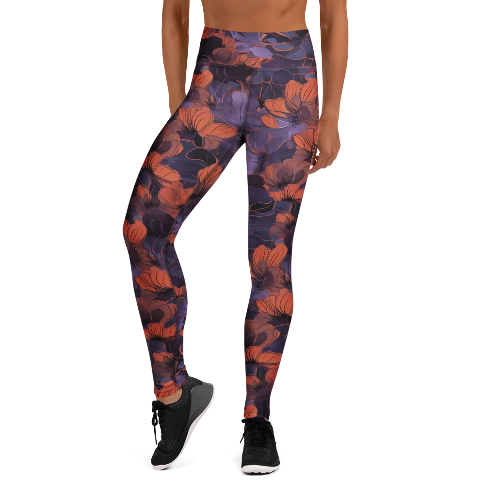 Burnt Violet Bloom on Yoga Leggings — Front