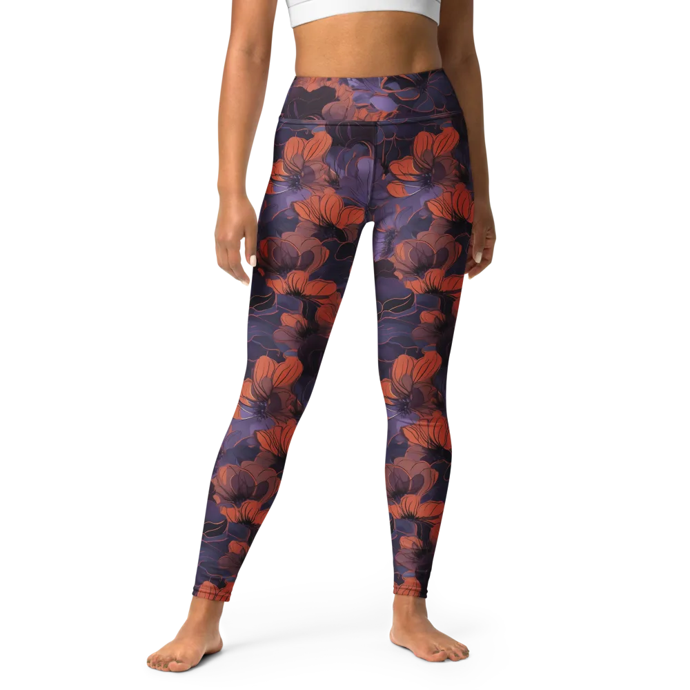 Burnt Violet Bloom on Yoga Leggings — Front