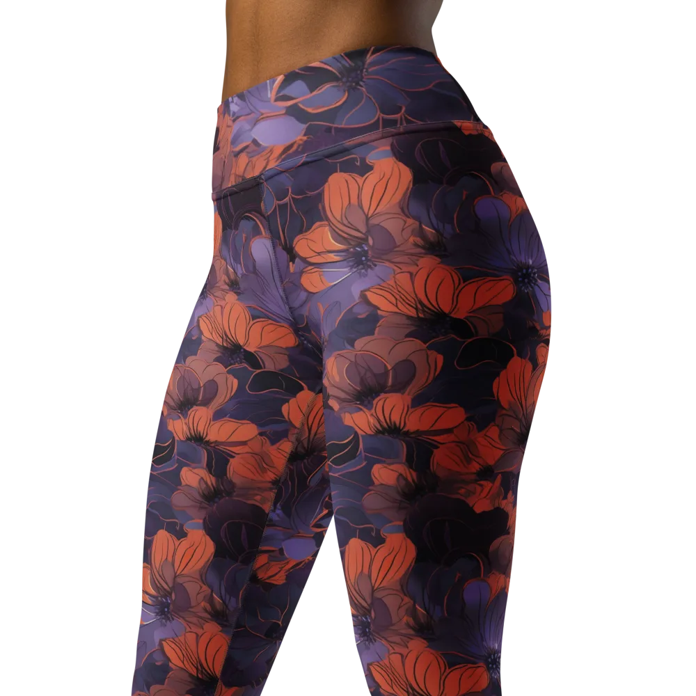 Burnt Violet Bloom on Yoga Leggings — Left Front