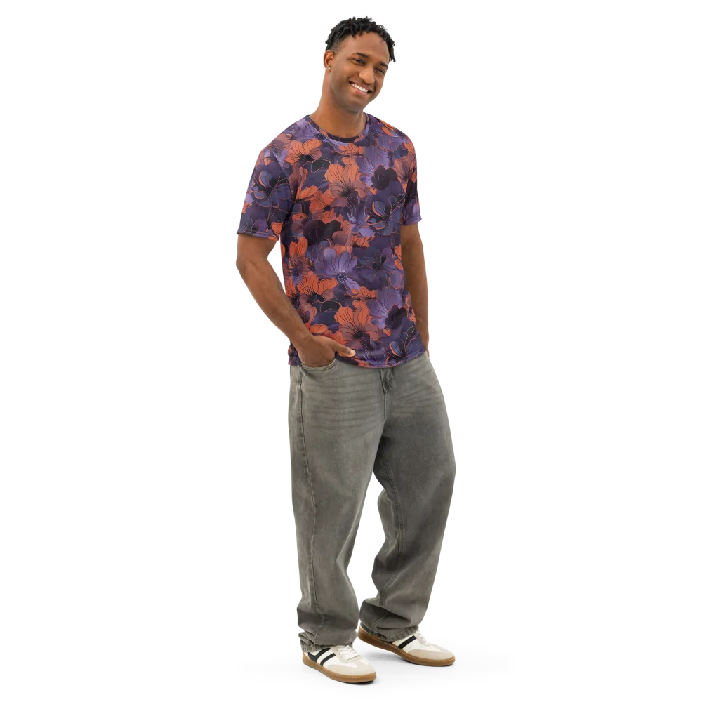 Burnt Violet Bloom on Men's Cotton Crew Neck T-Shirt — Right Front