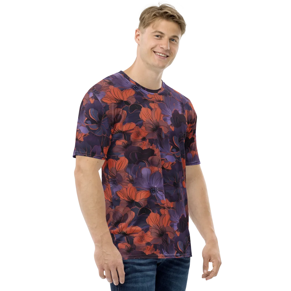 Burnt Violet Bloom on Men's Crew Neck T-Shirt — Right