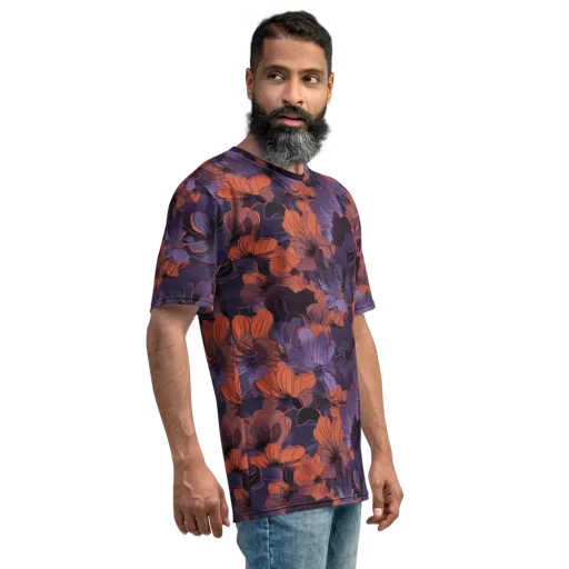 Burnt Violet Bloom on a Men's Crew Neck T-Shirt