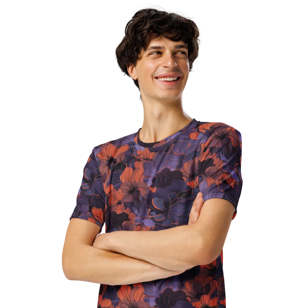 Burnt Violet Bloom on Men's Crew Neck T-Shirt — Left Front