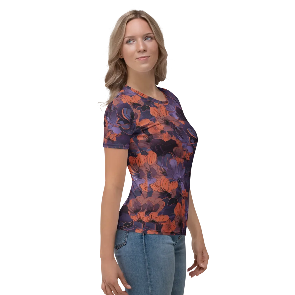 Burnt Violet Bloom on Women's Crew Neck T-Shirt — Right