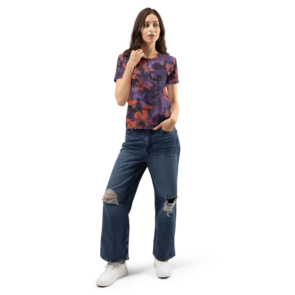 Burnt Violet Bloom on Women's Crew Neck T-Shirt — Front