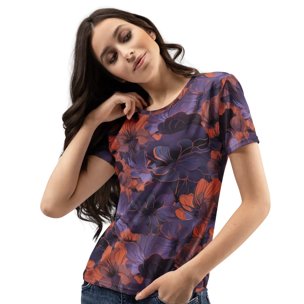 Burnt Violet Bloom on Women's Crew Neck T-Shirt — Left Front