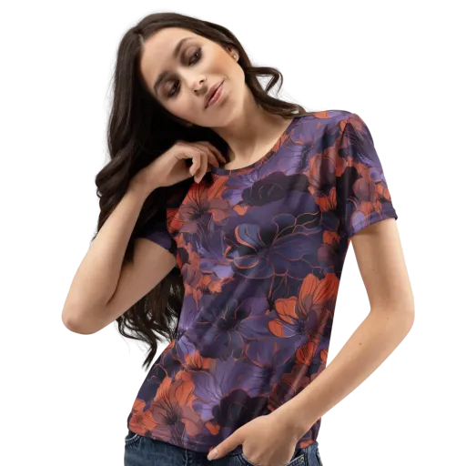 Burnt Violet Bloom on a Women's Crew Neck T-Shirt