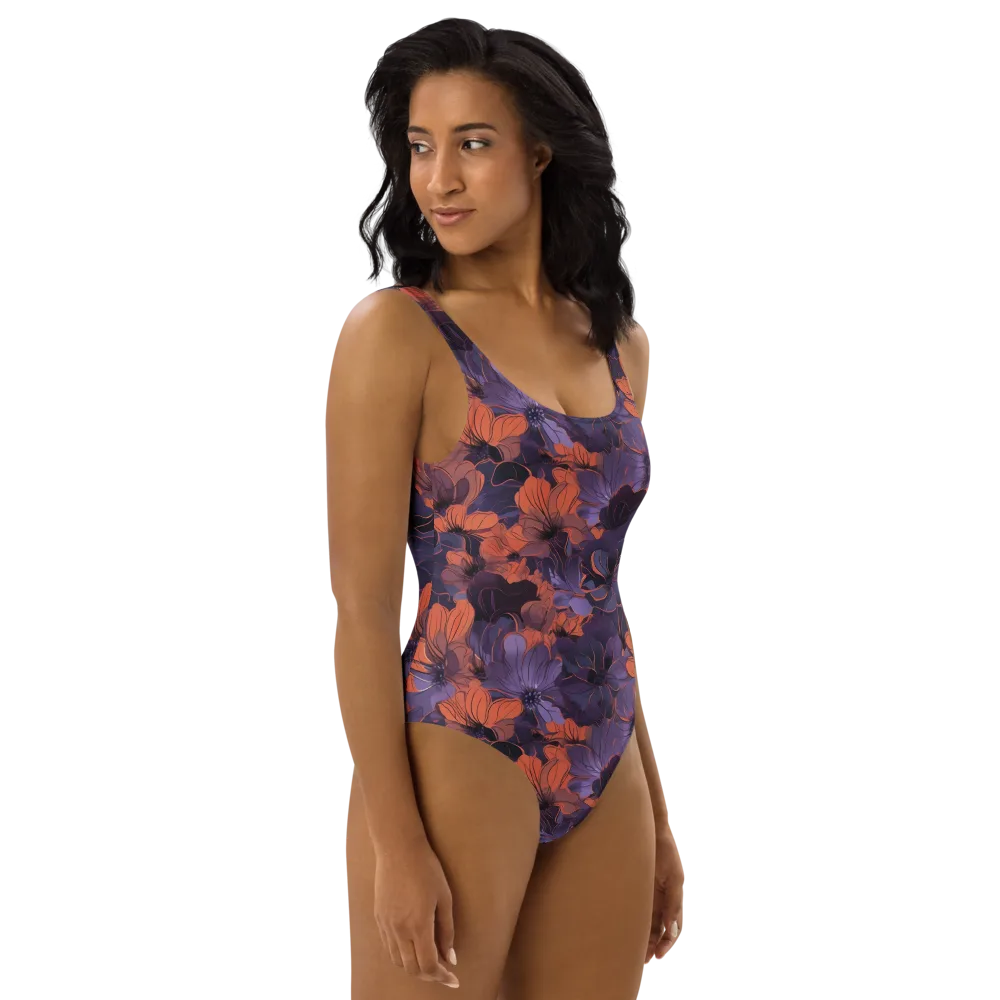 Burnt Violet Bloom on One-Piece Swimsuit — Right