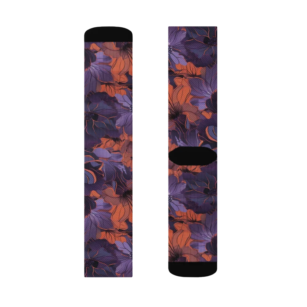 Burnt Violet Bloom on Socks — Left Sock