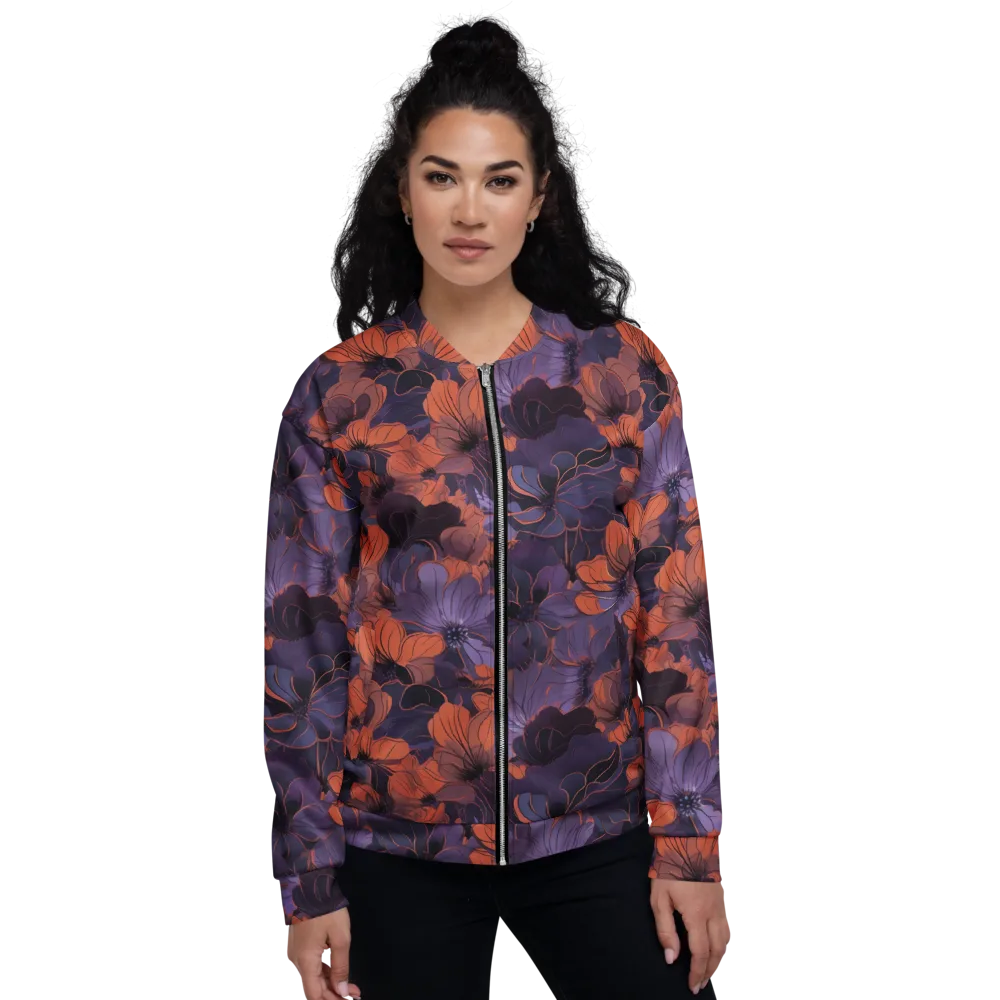 Burnt Violet Bloom on Bomber Jacket — Front