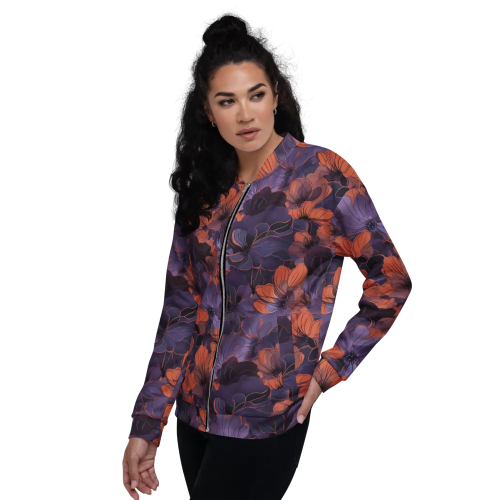 Burnt Violet Bloom on Bomber Jacket — Left