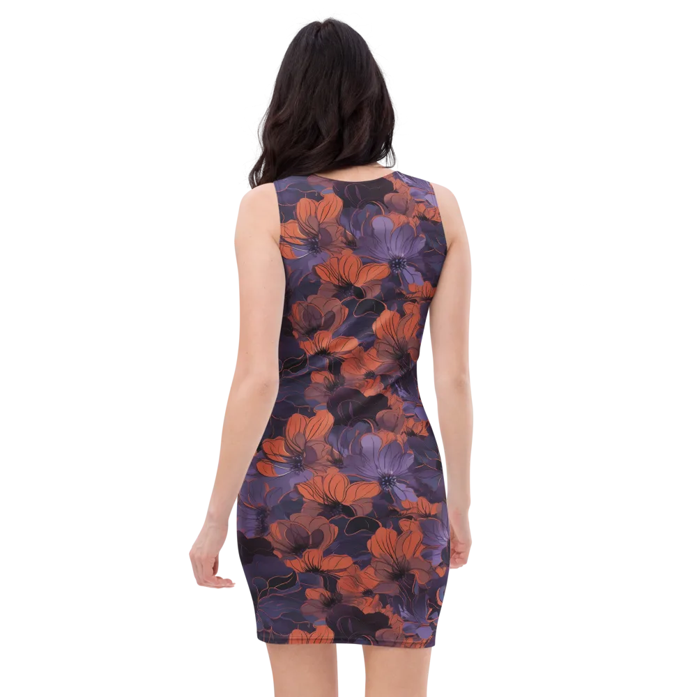 Burnt Violet Bloom on Bodycon Dress — Back