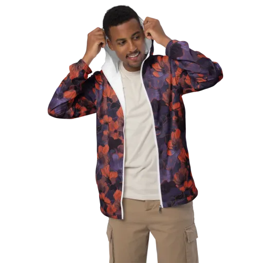 Burnt Violet Bloom on a Men's Windbreaker