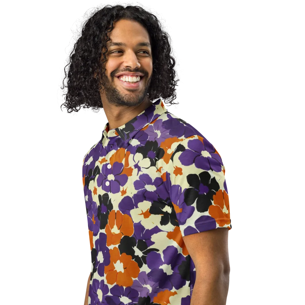 Violet Ember Bloom on Men's Slim Fit Polo Shirt — Left Front