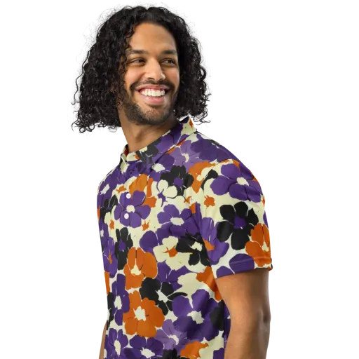 Violet Ember Bloom on a Men's Slim Fit Polo Shirt