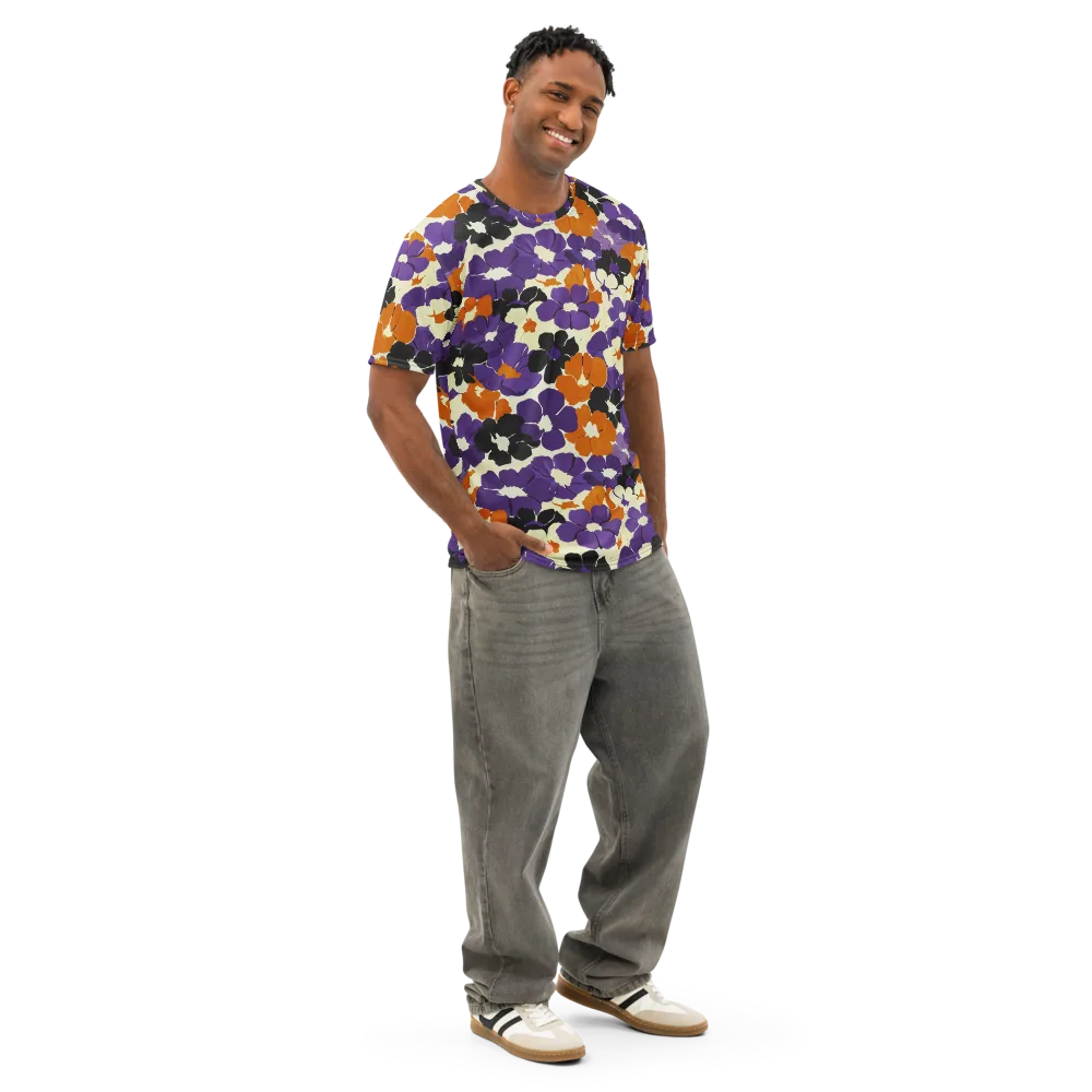 Violet Ember Bloom on Men's Cotton Crew Neck T-Shirt — Right Front