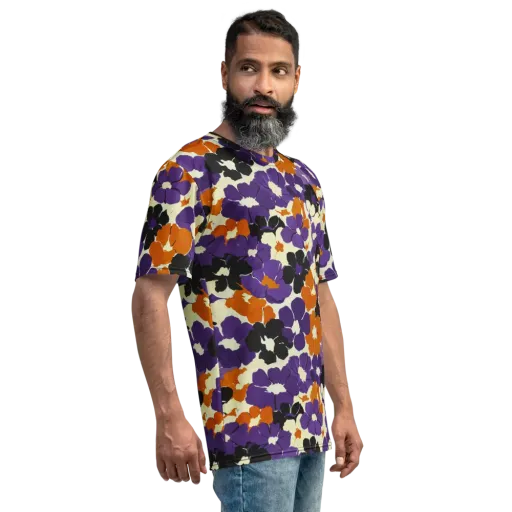 Violet Ember Bloom on a Men's Crew Neck T-Shirt