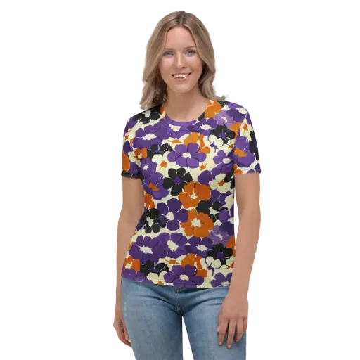 Violet Ember Bloom on a Women's Crew Neck T-Shirt