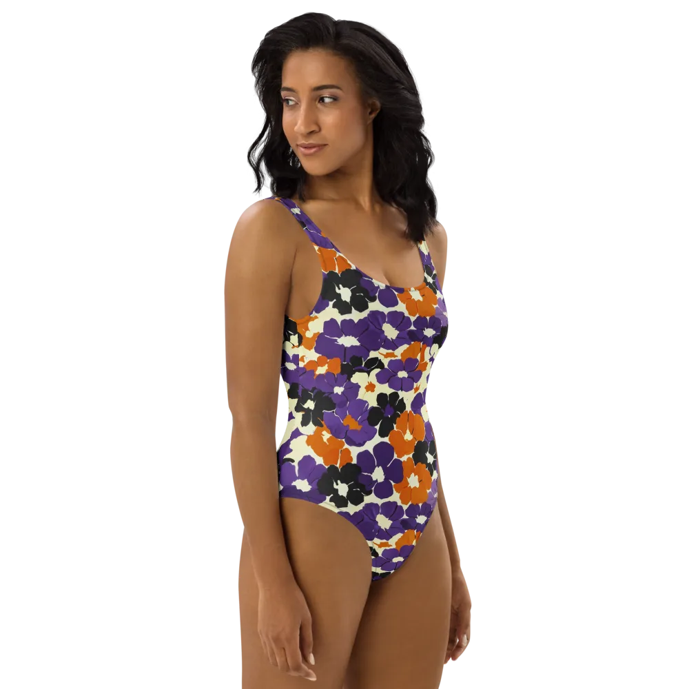 Violet Ember Bloom on One-Piece Swimsuit — Right