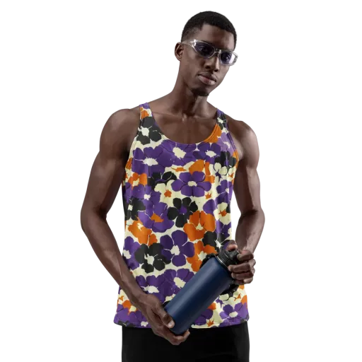 Violet Ember Bloom on a Men's Tank Top