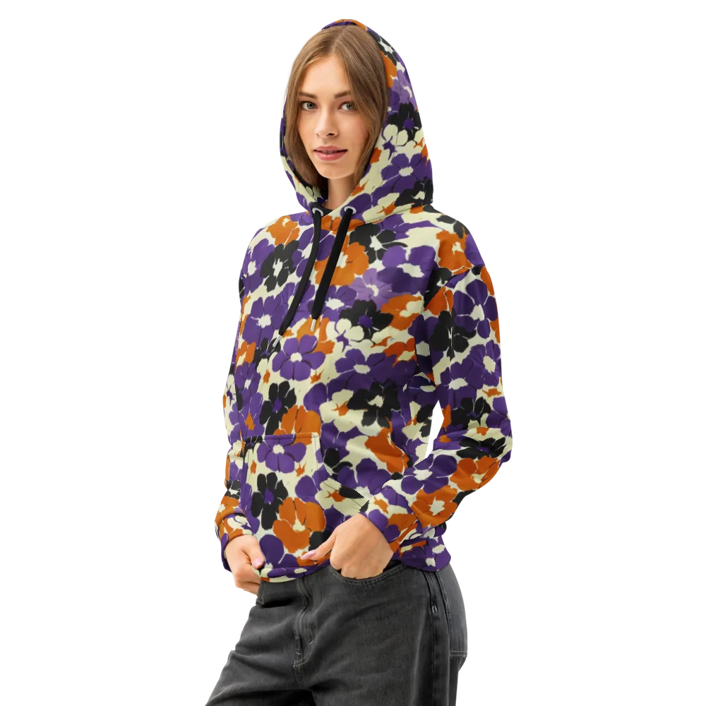 Violet Ember Bloom on Cotton Hoodie — Left Front