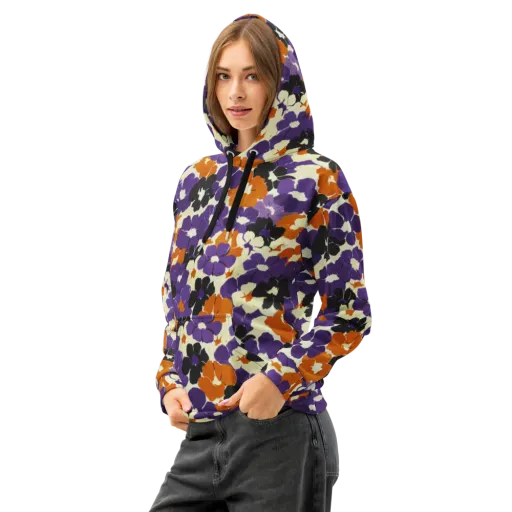 Violet Ember Bloom on a Cotton Hoodie