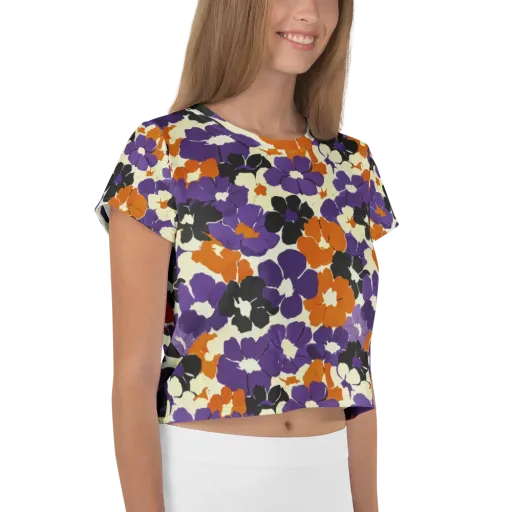 Violet Ember Bloom on a Crop Tee