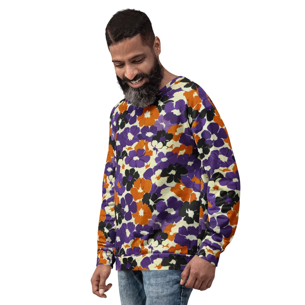 Violet Ember Bloom on Sweatshirt — Left Front