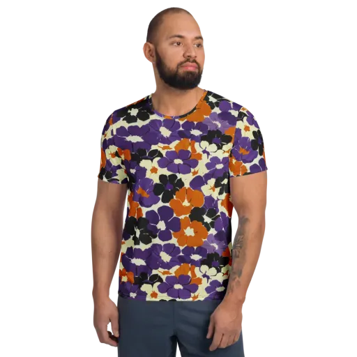 Violet Ember Bloom on a Men's Athletic T-Shirt