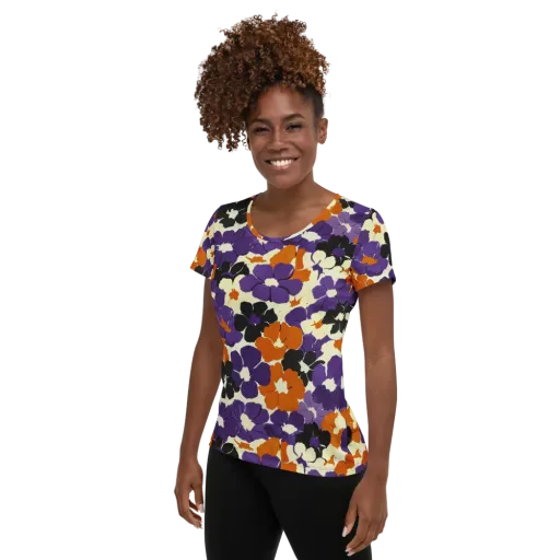 Violet Ember Bloom on a Women's Athletic T-Shirt