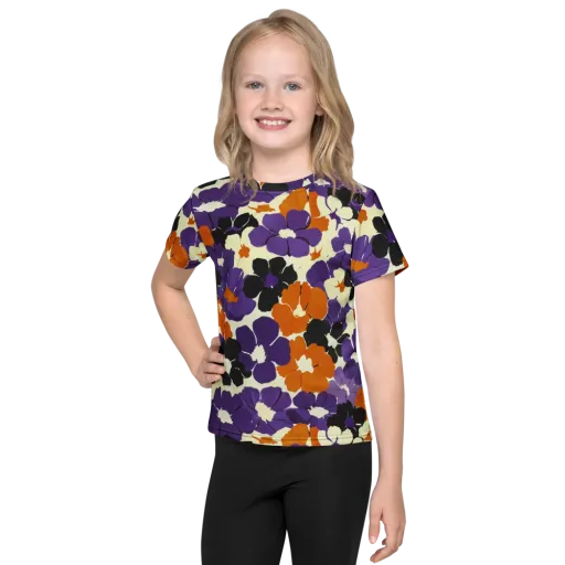 Violet Ember Bloom on a Kids Crew Neck T-Shirt