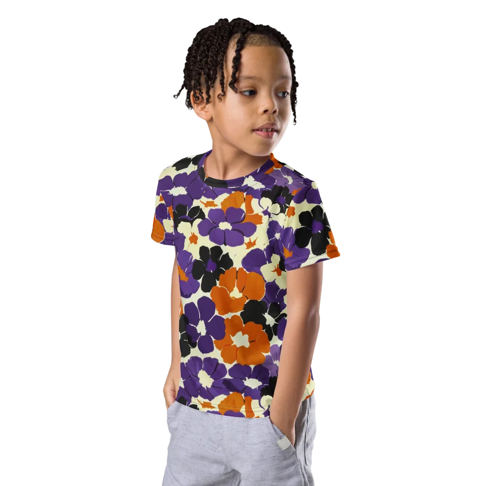 Violet Ember Bloom on Kids Crew Neck T-Shirt — Left Front