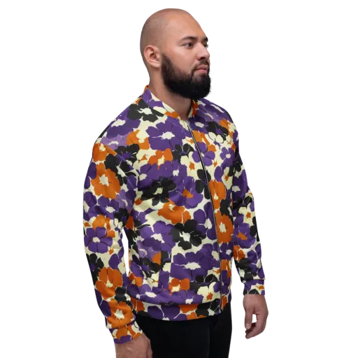 Violet Ember Bloom on a Bomber Jacket