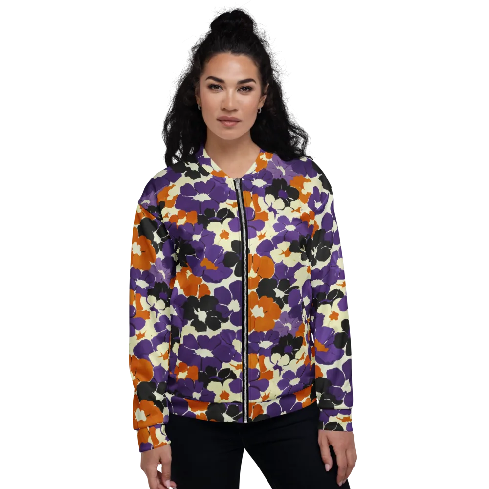 Violet Ember Bloom on Bomber Jacket — Front