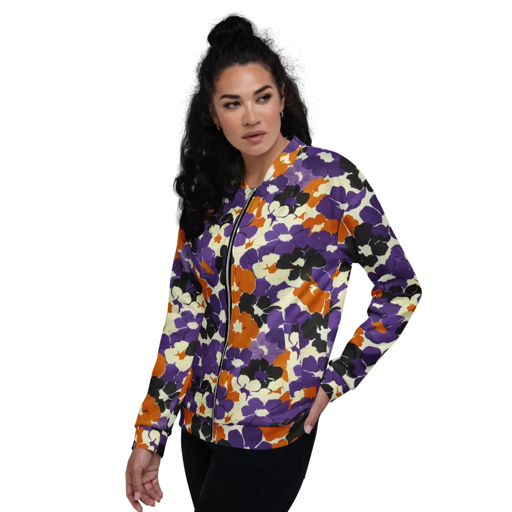 Violet Ember Bloom on Bomber Jacket — Left