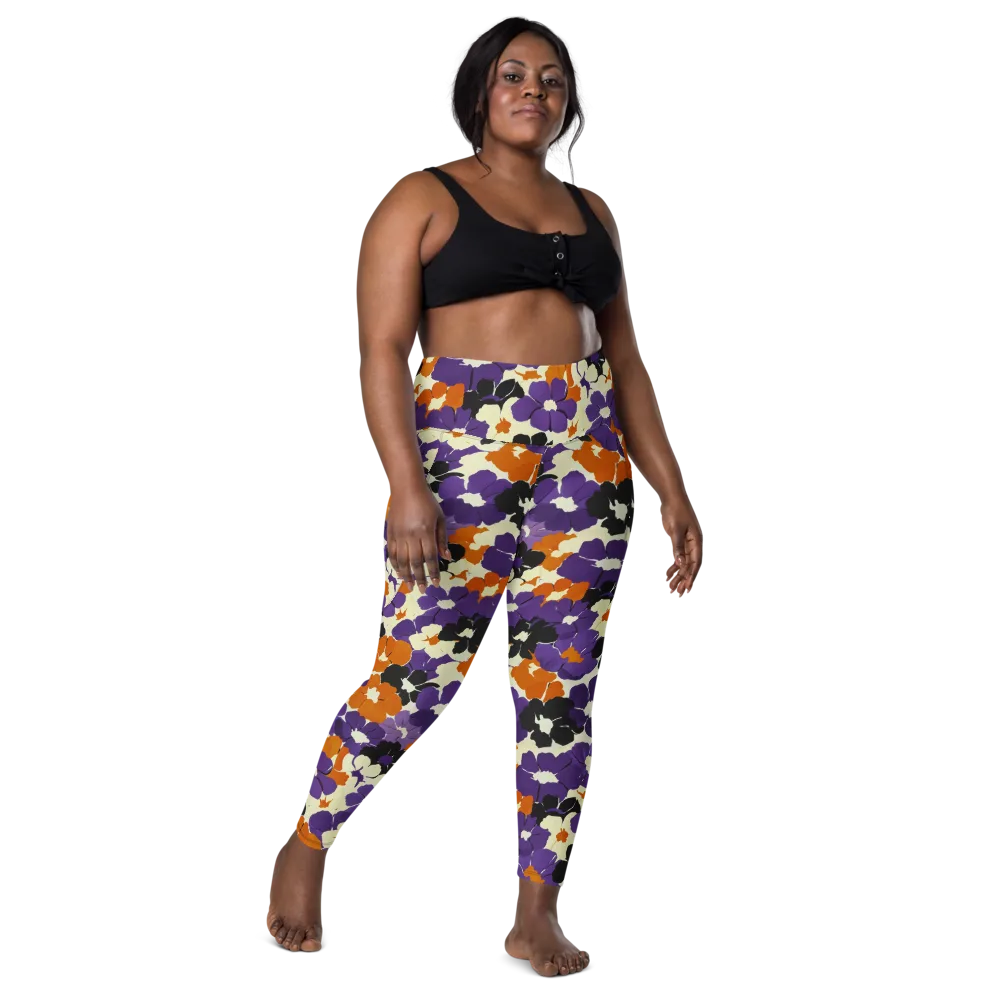 Violet Ember Bloom on Leggings with Pockets — Front